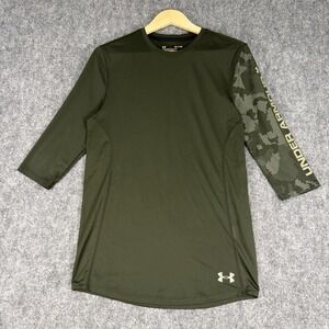 Under Armour Shirt Mens S Green Half Long Sleeve HeatGear Fitted Camo Logo